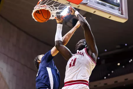 BLOOMINGTON, IN - February 26, 2025 - center Oumar Ballo #11 of the Indiana Hoosiers during the game between the Penn State Nittany Lions and the Indiana Hoosiers at Simon Skjodt Assembly Hall in Bloomington, IN. Photo By \LDJ#2\