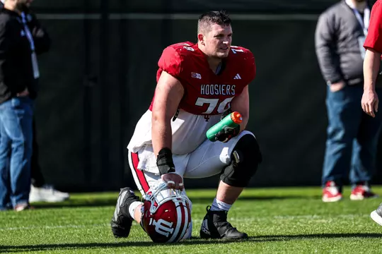 BLOOMINGTON, IN - April 10, 2025 - offensive lineman Pat Coogan #78 of the Indiana Hoosiers during practice at Mellencamp Field in Bloomington, IN. Photo By Dani Meersman/Indiana Athletics
