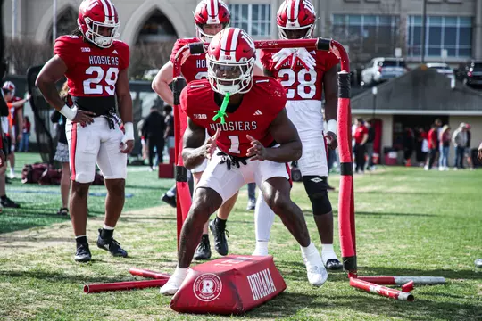 BLOOMINGTON, IN - March 29, 2025 - running back Roman Hemby #1 of the Indiana Hoosiers during practice at Memorial Stadium in Bloomington, IN. Photo By Dani Meersman/Indiana Athletics