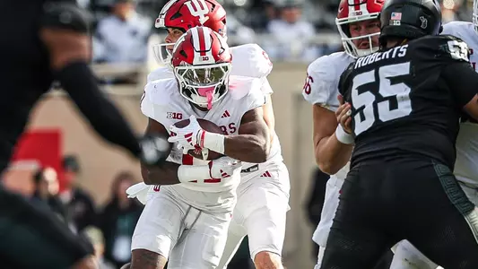 EAST LANSING, MI - November 2, 2024 - running back Kaelon Black #8 of the Indiana Hoosiers during the game between the Michigan State Spartans and the Indiana Hoosiers at Spartan Stadium in East Lansing, Michigan. Photo By Trent Barnhart/Indiana Athletics