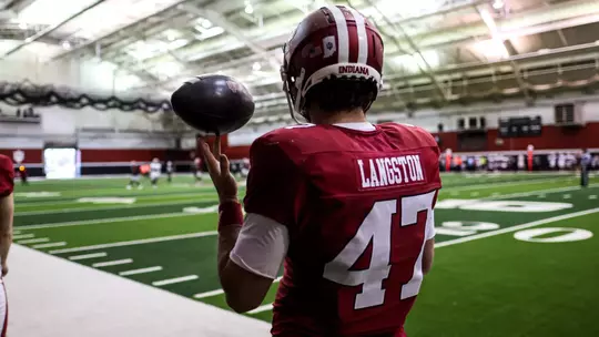 BLOOMINGTON, IN - April 05, 2025 - long snapper Mark Langston #47 of the Indiana Hoosiers during spring practice at John Mellencamp Pavillion in Bloomington, IN. Photo By Dani Meersman/Indiana Athletics