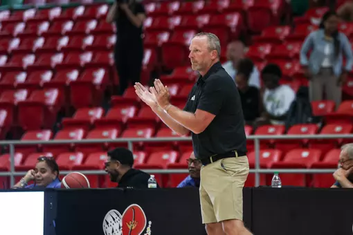SAN JUAN, P.R. - August 11, 2025 - Indiana Hoosiers Head Coach Darian DeVries during the game between Mega SUPERBET and the Indiana Hoosiers at Coliseo Guillermo Angulo in San Juan, Puerto Rico. Photo By Dani Meersman/Indiana Athletics