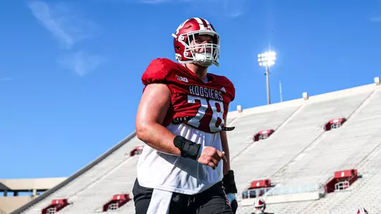 BLOOMINGTON, IN - August 08, 2025 - offensive lineman Pat Coogan #78 of the Indiana Hoosiers during Fall Camp at Memorial Stadium in Bloomington, IN. Photo By Grace Urbanski/Indiana Athletics