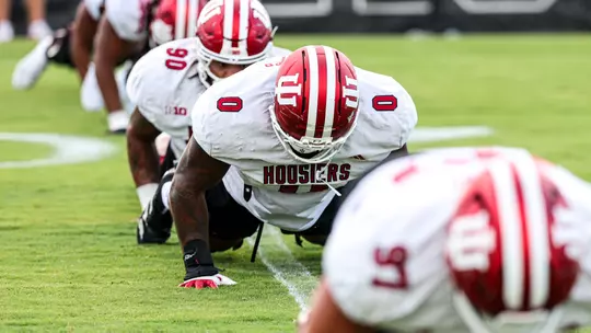 BLOOMINGTON, IN - August 22, 2025 - defensive lineman Hosea Wheeler #0 of the Indiana Hoosiers during Fall Camp at Mellencamp Pavillon in Bloomington, IN. Photo By Dani Meersman/Indiana Athletics
