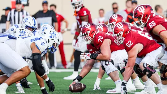 BLOOMINGTON, IN - September 12, 2025 - offensive lineman Patrick "Pat" Coogan #78 of the Indiana Hoosiers during the game between the Indiana State Sycamores and the Indiana Hoosiers at Merchants Bank Field at Memorial Stadium in Bloomington, IN. Photo By Dani Meersman/Indiana Athletics