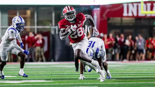 BLOOMINGTON, IN - September 12, 2025 - running back Khobie Martin #28 of the Indiana Hoosiers during the game between the Indiana State Sycamores and the Indiana Hoosiers at Merchants Bank Field at Memorial Stadium in Bloomington, IN. Photo By Dani Meersman/Indiana Athletics
