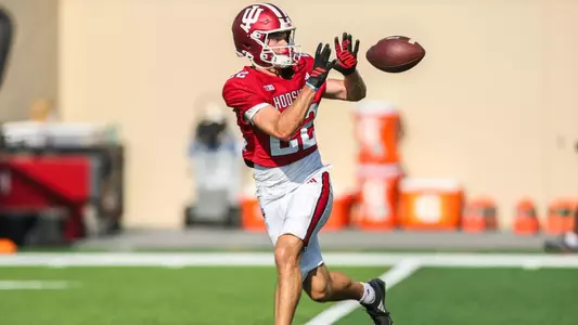 BLOOMINGTON, IN - August 15, 2025 - wide receiver Ace Ciongoli #22 of the Indiana Hoosiers during Fall Camp at Memorial Stadium in Bloomington, IN. Photo By Spencer Meyer/Indiana Athletics