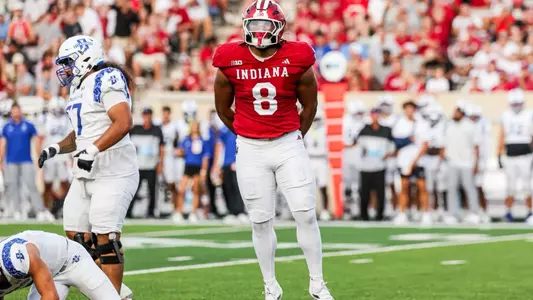 BLOOMINGTON, IN - September 12, 2025 - defensive lineman Stephen Daley #8 of the Indiana Hoosiers during the game between the Indiana State Sycamores and the Indiana Hoosiers at Merchants Bank Field at Memorial Stadium in Bloomington, IN. Photo By Dani Meersman/Indiana Athletics