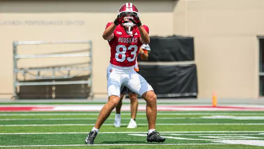 BLOOMINGTON, IN - August 19, 2025 - wide receiver Hunter Stroud #83 during Fall Camp at Memorial Stadium in Bloomington, IN. Photo By Benjamin Harper/Indiana Athletics