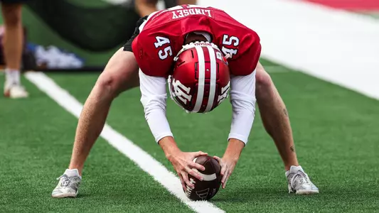BLOOMINGTON, IN - August 21, 2025 - long snapper Sam Lindsey #45 of the Indiana Hoosiers during Fall Camp at Memorial Stadium in Bloomington, IN. Photo By Dani Meersman/Indiana Athletics