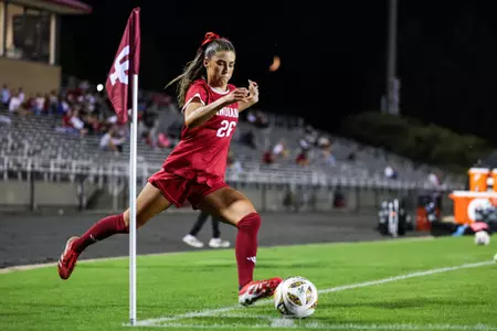 BLOOMINGTON, IN - September 25, 2025 - midfielder Maggie Ledwith #26 of the Indiana Hoosiers during the game between the Washington Huskies and the Indiana Hoosiers at Bill Armstrong Stadium in Bloomington, IN. Photo By \KEP#2\