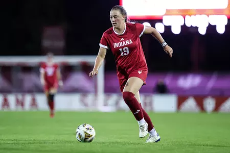 BLOOMINGTON, IN - September 25, 2025 - defender Abbey Iler #19 of the Indiana Hoosiers during the game between the Washington Huskies and the Indiana Hoosiers at Bill Armstrong Stadium in Bloomington, IN. Photo By \KEP#2\