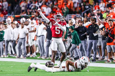 MIAMI GARDENS - January 19, 2026 - defensive back D'Angelo Ponds #5 of the Indiana Hoosiers during the National Championship Game between the Miami Hurricanes and the Indiana Hoosiers at Hard Rock Stadium in Miami Gardens, FL. Photo By Indiana Athletics
