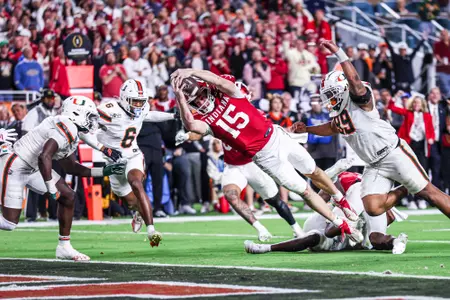 MIAMI GARDENS - January 19, 2026 - quarterback Fernando Mendoza #15 of the Indiana Hoosiers during the National Championship Game between the Miami Hurricanes and the Indiana Hoosiers at Hard Rock Stadium in Miami Gardens, FL. Photo By Indiana Athletics