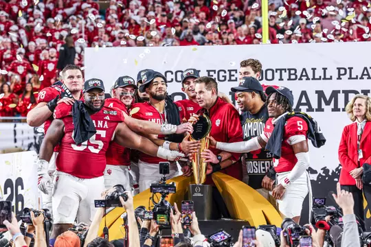 MIAMI GARDENS - January 20, 2026 - the Indiana Hoosiers Football team during the National Championship Game between the Miami Hurricanes and the Indiana Hoosiers at Hard Rock Stadium in Miami Gardens, FL. Photo By Indiana Athletics
