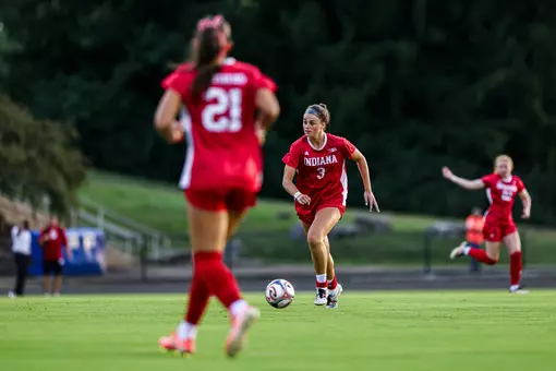 BLOOMINGTON, IN - August 12, 2026 - defender Annabelle "Bella" Haggerty #3 of the Indiana Hoosiers during the game between the Hampton Pirates and the Indiana Hoosiers at Bill Armstrong Stadium in Bloomington, IN. Photo By Mason Munn/Indiana Athletics