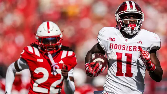 BLOOMINGTON, IN - October 10, 2026 - wide receiver Nick Marsh #11 of the Indiana Hoosiers during the game between the Nebraska Cornhuskers and the Indiana Hoosiers at Memorial Stadium in Lincoln, NE. Photo By Peter Davis/Indiana Athletics