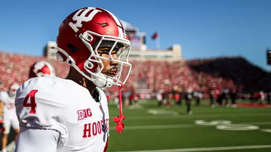 BLOOMINGTON, IN - October 10, 2026 - defensive back Aj Harris #4 of the Indiana Hoosiers before the game between the Nebraska Cornhuskers and the Indiana Hoosiers at Memorial Stadium in Lincoln, NE. Photo By Peter Davis/Indiana Athletics
