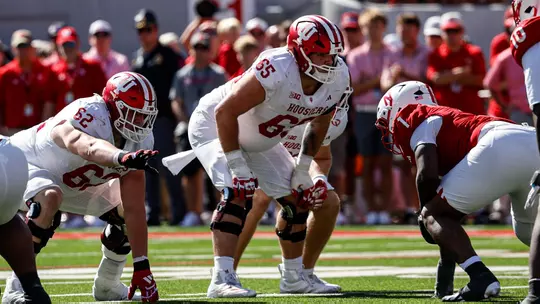 LINCOLN, NE - October 10, 2026 - offensive lineman Carter Smith #65 of the Indiana Hoosiers during the game between the Nebraska Cornhuskers and the Indiana Hoosiers at Memorial Stadium in Lincoln, NE. Photo By Dani Meersman/Indiana Athletics