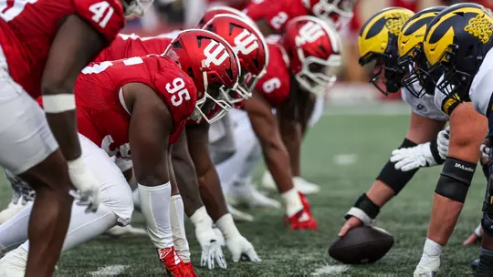 BLOOMINGTON, IN - November 9, 2024 - defensive lineman Tyrique Tucker #95 of the Indiana Hoosiers during the game between the Michigan Wolverines and the Indiana Hoosiers at Memorial Stadium in Bloomington, Indiana. Photo By Dani Meersman/Indiana Athletics