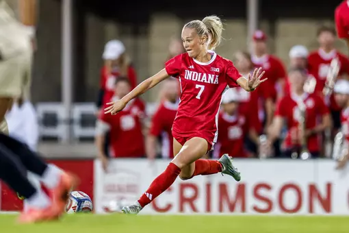 BLOOMINGTON, IN - October 22, 2026 - forward Emily Graham #7 of the Indiana Hoosiers during the game between the Purdue Boilermakers and the Indiana Hoosiers at Bill Armstrong Stadium in Bloomington, IN. Photo By Peter Davis/Indiana Athletics