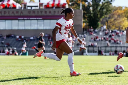 BLOOMINGTON, IN - October 25, 2026 - forward Amaya Falzarano #23 of the Indiana Hoosiers during the game between the Rutgers Scarlet Knights and the Indiana Hoosiers at the Bill Armstrong Stadium in Bloomington, IN. Photo By Lili Perez/Indiana Athletics