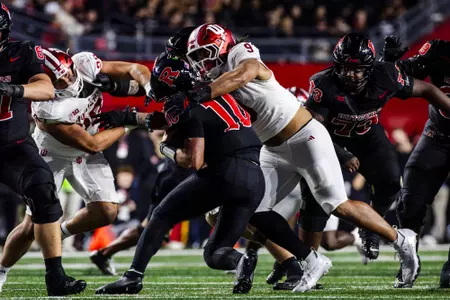 BLOOMINGTON, IN - October 03, 2026 - defensive lineman Stephen Daley #9 of the Indiana Hoosiers during the game between the Rutgers Scarlet Knights and the Indiana Hoosiers at SHI Stadium in Piscataway, NJ. Photo By Luke Miller/Indiana Athletics