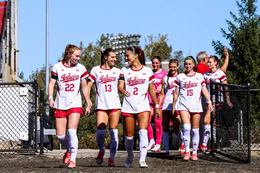 BLOOMINGTON, IN - October 05, 2026 - The Indiana Hoosiers Women’s soccer team before the game between the Michigan Wolverines and the Indiana Hoosiers at Bill Armstrong Stadium in Bloomington, IN. Photo By Logan Day/Indiana Athletics