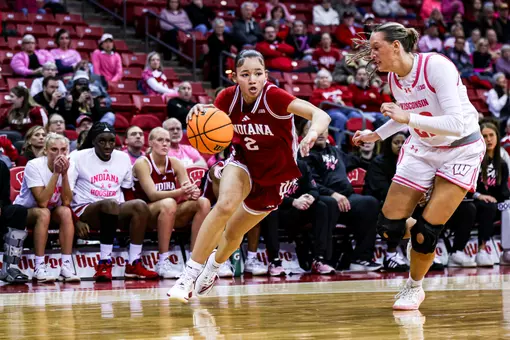 MADISON, WI - February 4, 2026 - guard Nevaeh Caffey #2 of the Indiana Hoosiers during the game between the Wisconsin Badgers and the Indiana Hoosiers at Kohl Center in Madison, WI. Photo By Maddi Sponsel/Indiana Athletics