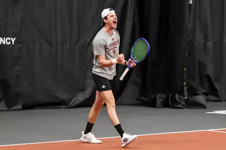 Jip van Assendelft of the Indiana Hoosiers during the meet between the USC Trojans and the Indiana Hoosiers at IU Tennis Center in Bloomington, IN.