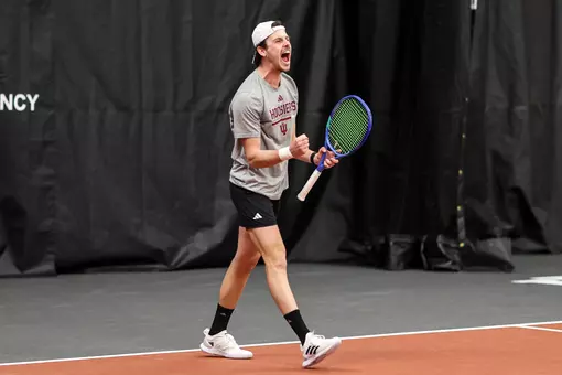 Jip van Assendelft of the Indiana Hoosiers during the meet between the USC Trojans and the Indiana Hoosiers at IU Tennis Center in Bloomington, IN.