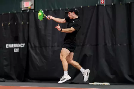 Braeden Gelletich during the meet between the UCLA Brins and the Indiana Hoosiers at IU Tennis Center in Bloomington, IN.
