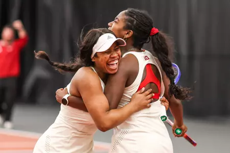 BLOOMINGTON, IN - March 15, 2026 - Ameia Sorey of the Indiana Hoosiers during the meet between the Minnesota Golden Gophers and the Indiana Hoosiers at IU Tennis Center in Bloomington, IN. Photo By Spencer Meyer/Indiana Athletics