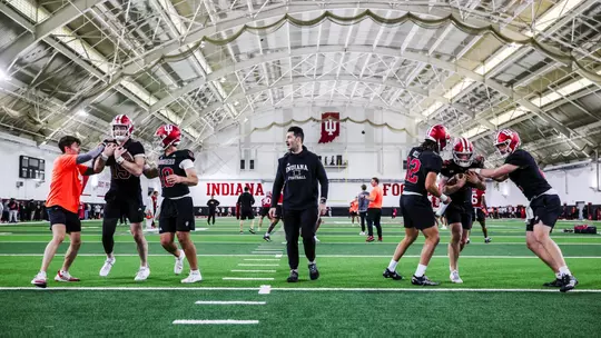 BLOOMINGTON, IN - March 28, 2026 - Indiana Hoosiers Co-Offensive Coordinator and Quarterbacks Coach Tino Sunseri during spring practice at John Mellencamp Pavillion in Bloomington, IN Photo By Luke Miller/Indiana Athletics
