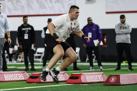BLOOMINGTON, IN - April 01, 2026 - offensive lineman Patrick "Pat" Coogan #78 of the Indiana Hoosiers during Pro Day at John Mellencamp Pavilion in Bloomington, IN Photo By Dani Meersman/Indiana Athletics