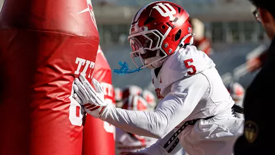BLOOMINGTON, IN - April 21, 2026 - line backer Rolijah Hardy #5 of the Indiana Hoosiers during practice at Merchants Bank Field at Memorial Stadium in Bloomington, IN. Photo By Dani Meersman/Indiana Athletics