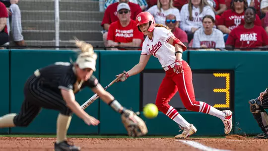 BLOOMINGTON, IN - April 12, 2026 - utility Brooke Mannon #11 of the Indiana Hoosiers during the game between the Purdue Boilermakers and the Indiana Hoosiers at Andy Mohr Field in Bloomington, IN. Photo By Benjamin Harper/Indiana Athletics