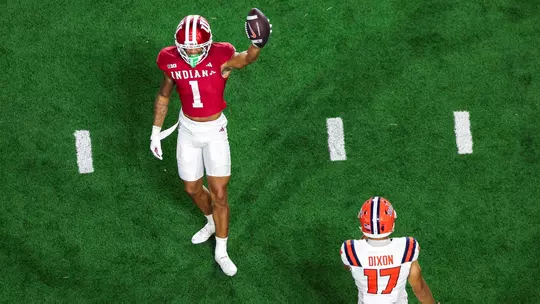BLOOMINGTON, IN - September 20, 2025 - defensive back Amare Ferrell #1 of the Indiana Hoosiers during the game between the University of Illinois Fighting Illini and the Indiana Hoosiers at Merchants Bank Field at Memorial Stadium in Bloomington, IN. Photo By Grace Urbanski/Indiana Athletics