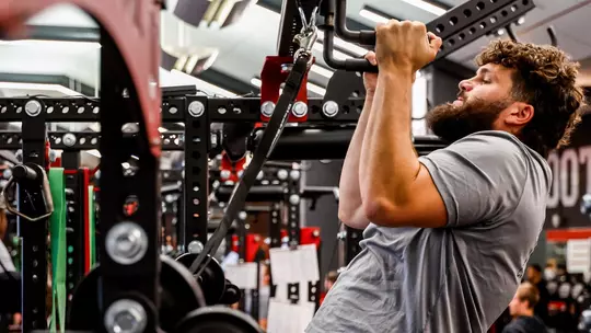 BLOOMINGTON, IN - June 19, 2026 - offensive lineman Joe Brunner #56 of the Indiana Hoosiers during the lift at Merchants Bank Field at Memorial Stadium in Bloomington, IN. Photo By Peter Davis/Indiana Athletics