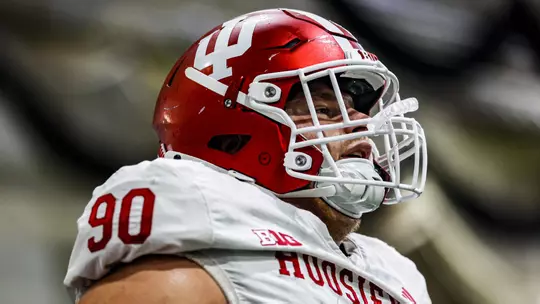 BLOOMINGTON, IN - August 14, 2026 - defensive lineman Joe Hjelle #90 of the Indiana Hoosiers during practice at Merchants Bank Field at Memorial Stadium in Bloomington, IN. Photo By Sophia Kaplan/Indiana Athletics
