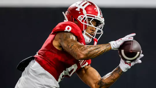 BLOOMINGTON, IN - August 19, 2026 - wide receiver Tyler Morris #8 of the Indiana Hoosiers during the practice at John Mellencamp Pavilion in Bloomington, IN. Photo By Peter Davis/Indiana Athletics