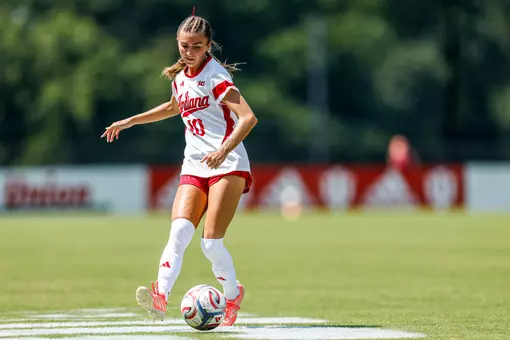 BLOOMINGTON, IN - August 30, 2026 - defender/midfielder Ella Stanley #10 of the Indiana Hoosiers during the game between the Saint Louis Billikens and the Indiana Hoosiers at Bill Armstrong Stadium in Bloomington, IN. Photo By Peter Davis/Indiana Athletics