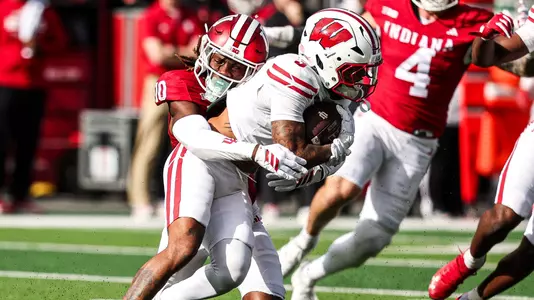 BLOOMINGTON, IN - November 15, 2025 - defensive back Ryland Gandy #10 of the Indiana Hoosiers during the game between the Wisconsin Badgers and the Indiana Hoosiers at Merchants Bank Field at Memorial Stadium in Bloomington, IN. Photo By Kate Petersen/Indiana Athletics
