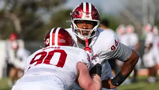 BLOOMINGTON, IN - April 14, 2026 - defensive lineman Kyler Garcia #94 of the Indiana Hoosiers during practice at Mellencamp field in Bloomington, IN. Photo By Dani Meersman/Indiana Athletics