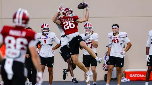 BLOOMINGTON, IN - August 22, 2026 - wide receiver Cade Kaiser #26 of the Indiana Hoosiers during practice at Merchants Bank Field at Memorial Stadium in Bloomington, IN. Photo By Dani Meersman/Indiana Athletics