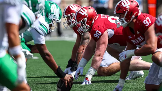 BLOOMINGTON, IN - September 05, 2026 - defensive lineman Joe Hjelle #90 of the Indiana Hoosiers during the game between the North Texas Mean Green and the Indiana Hoosiers at Merchants Bank Field at Memorial Stadium in Bloomington, IN. Photo By Dani Meersman/Indiana Athletics