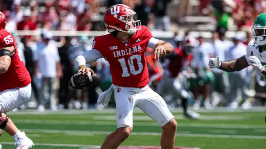 BLOOMINGTON, IN - September 05, 2026 - quarterback Josh Hoover #10 of the Indiana Hoosiers during the game between the North Texas Mean Green and the Indiana Hoosiers at Merchants Bank Field at Memorial Stadium in Bloomington, IN. Photo By Dani Meersman/Indiana Athletics