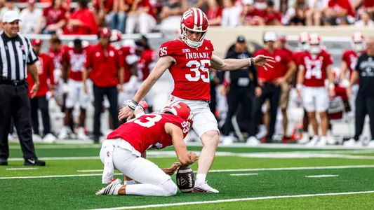 BLOOMINGTON, IN - September 12, 2026 - kicker Paddy McAteer #35 of the Indiana Hoosiers during the game between the Howard Bisons and the Indiana Hoosiers at Merchants Bank Field at Memorial Stadium in Bloomington, IN. Photo By Sophia Kaplan/Indiana Athletics