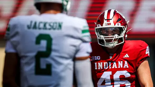 BLOOMINGTON, IN - September 05, 2026 - linebacker Isaiah Jones #46 of the Indiana Hoosiers during the game between the North Texas Mean Green and the Indiana Hoosiers at Merchants Bank Field at Memorial Stadium in Bloomington, IN. Photo By Peter Davis/Indiana Athletics