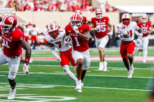 BLOOMINGTON, IN - September 19, 2026 - running back Turbo Richard #1 of the Indiana Hoosiers during the game between the Western Kentucky University Hilltoppers and the Indiana Hoosiers at Merchants Bank Field at Memorial Stadium in Bloomington, IN. Photo By Indiana Athletics